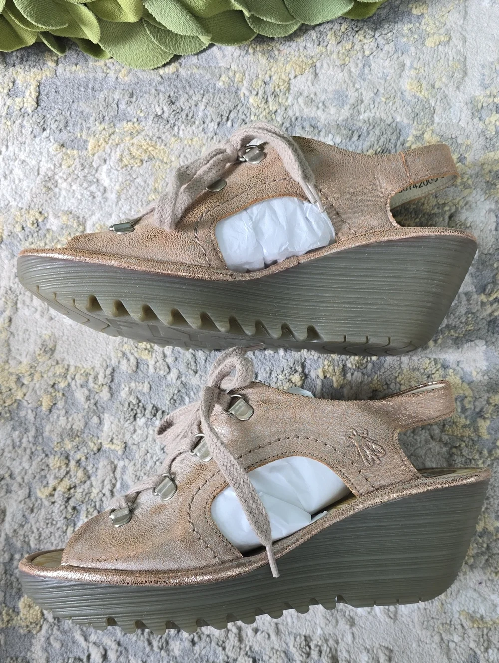 Fly London Women’s YLFA  Metallic Gold Lace-Up Slingback Sandals Size 38